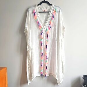 2/$20 Finovas - White with Colorful Tassels Swimsuit CoverUp